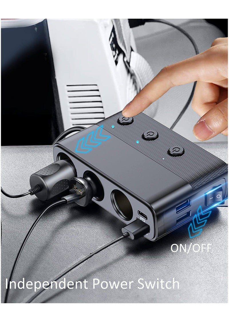 Captaintech Cigarette Lighter Plug Splitter, 7 in 1 Car Charger Adapter 3 Socket with 12V/24V Independent Switches DC Cigarette Outlet Car Charger(3.3FT Cable) - Image 3