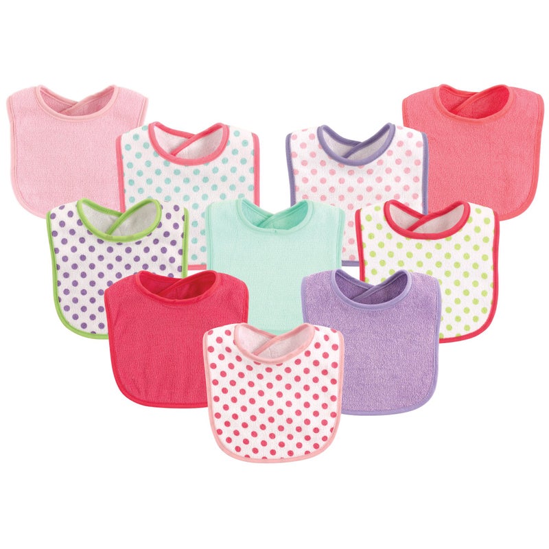 Luvable Friends Unisex Baby Cotton Terry Bibs, Girl Dot, One Size - Image 1