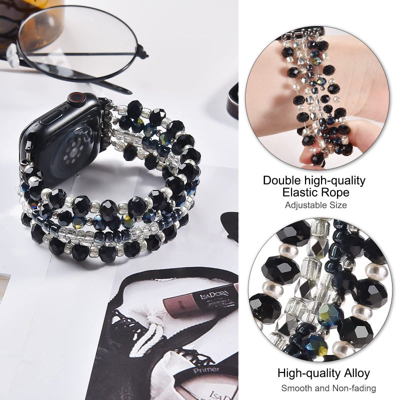 VISOOM Beaded Bracelet Compatible for Apple Watch Band 40mm/38mm/41mm/42mm Series11 10 9 8 7 Se(3 2 1) Series 6/5/4 Women Fashion Cute Handmade Stretchy Watch Strap for iWatch Bands Series 3/2/1 - Image 2