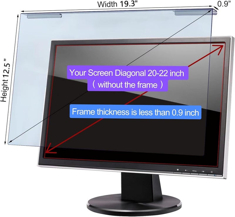CHEERWE Hanging Blue Light Screen Protector for 20, 21.5, 21.6, 22 Inch Monitor | Filters Blue Light & 99% UV |9H Acrylic, Bubble-Free | Fits 16:9 Widescreen (19.3 × 12.5 inch) - Image 2