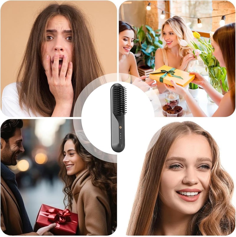 windforgecraft Cordless Hair Straightening Comb - Heat Brush Hair Straightening Brush,3 Temps, Portable, 3D Comb Tooth, Anti-Scald for Women Girls with Frizzy Thick Curly Hair, Travel or Home - Image 4