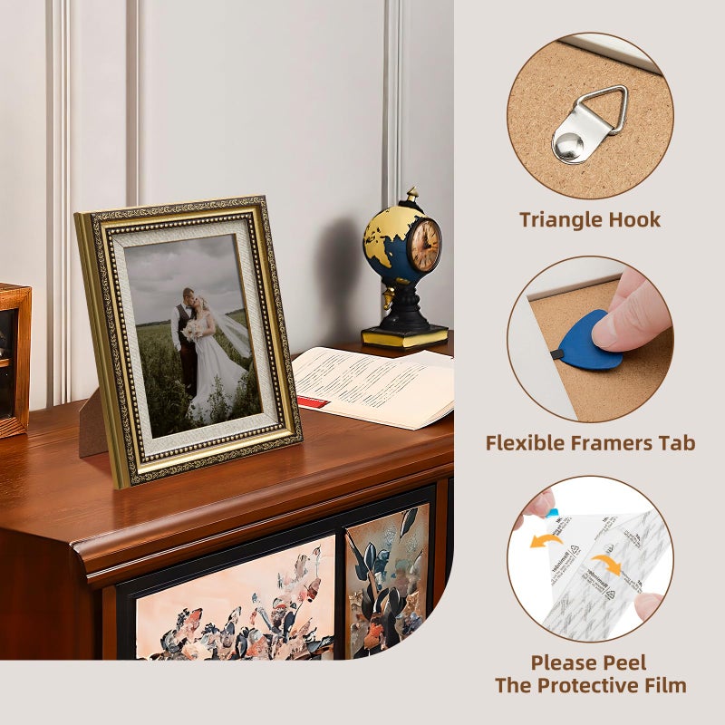 HappyHapi 8x10 Picture Frame Gold, Vintage Picture Frames for Wall or Tabletop Display, Antique Photo Frame for Wall DÃ©corRetro Home Decor, 1 Pack - Image 4