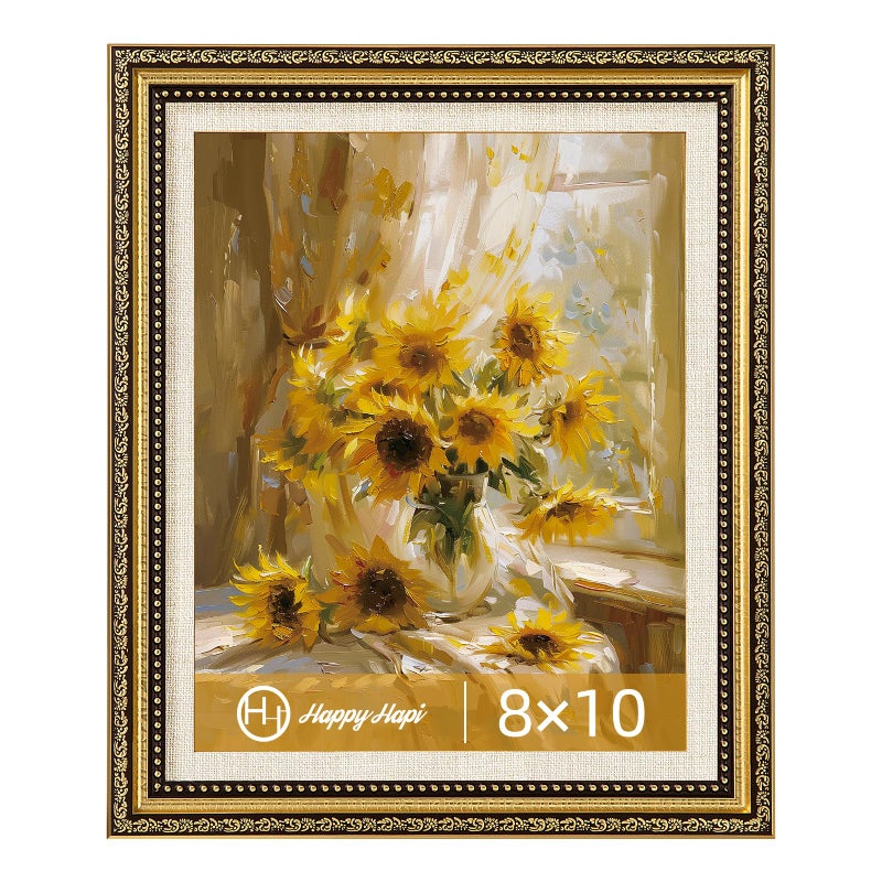 HappyHapi 8x10 Picture Frame Gold, Vintage Picture Frames for Wall or Tabletop Display, Antique Photo Frame for Wall DÃ©corRetro Home Decor, 1 Pack - Image 1