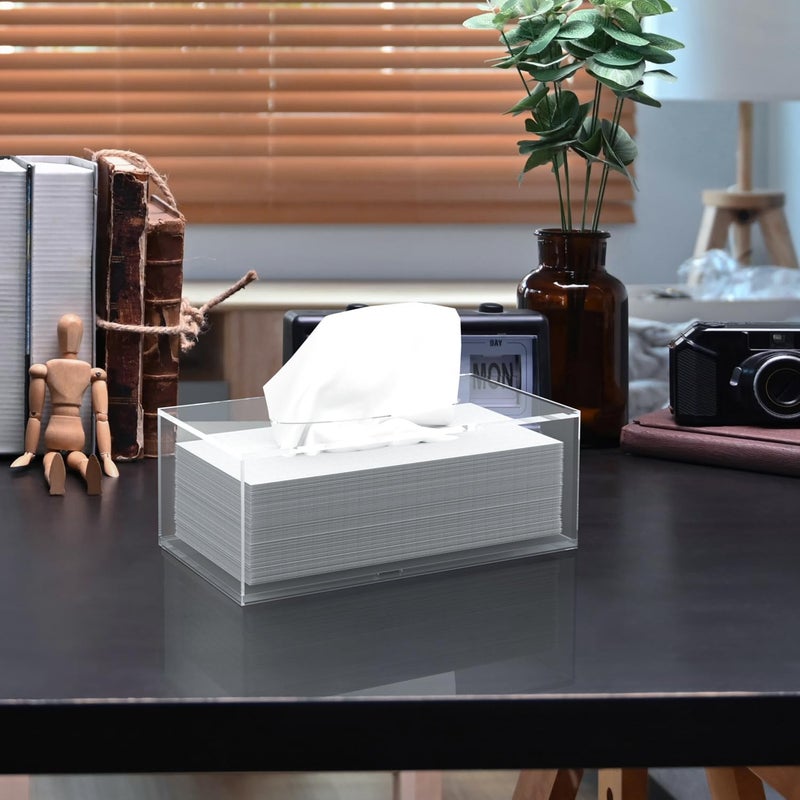 PITBVO Acrylic Tissue Box Cover, 5mm Thicker Clear Tissue Box Holder, Dispenser Holder Case Dryer Sheet Holder for Car, Bathroom, Kitchen, Office, Living Room, Home, Laundry, Counter and Table - Image 4
