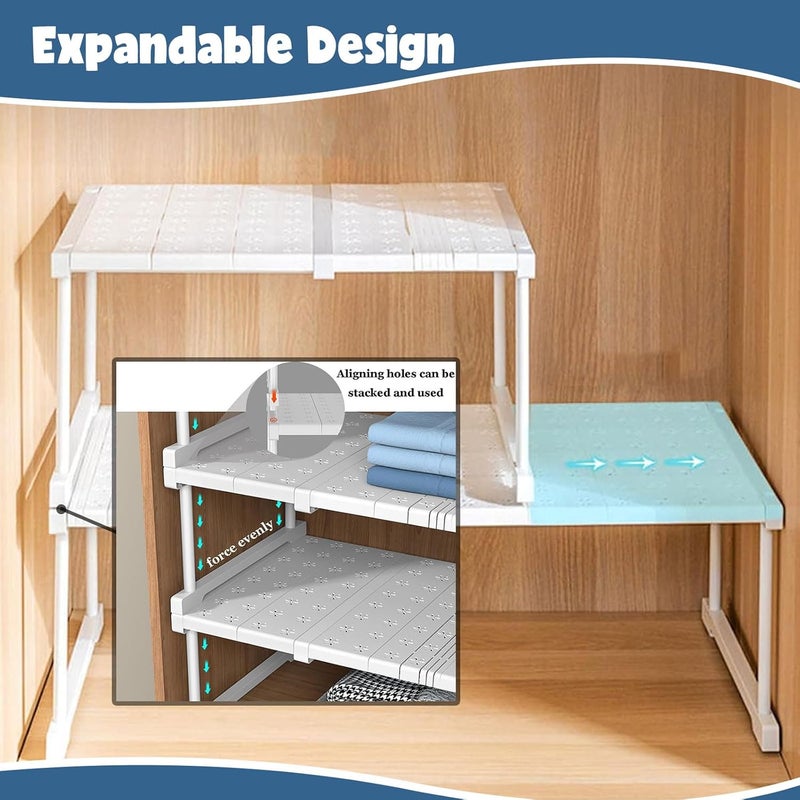 YSOAE 2 PACK Expandable Cabinet Storage, Expandable Closet Shelf Stackable Organizer, Rack for Kitchen Bathroom Pantry Spice Cupboard Coffee Countertop Home Office Desk (L: 67-88CM) - Image 3