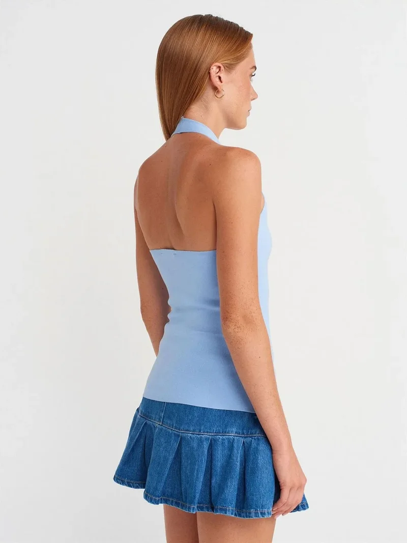 ديلفين Dilvin Slim Fit Halterneck Knit Blouse