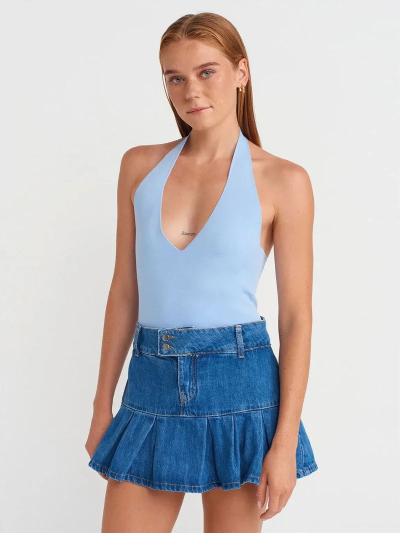 ديلفين Dilvin Slim Fit Halterneck Knit Blouse