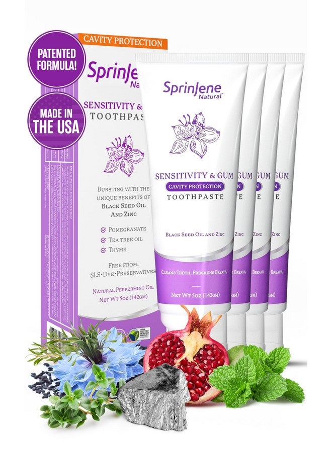 سبرين جين معجون أسنان سبرينجين الطبيعي للحساسية واللثة، بالفلورايد للأسنان الحساسة | معجون أسنان طبيعي لحماية الأسنان من التسوس | عبوة من 4 قطع - Image 1