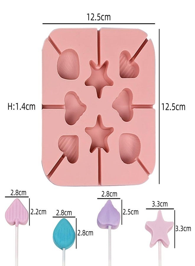 EDUEE Heart Lollipop Molds 2 pcs Silicone Chocolate Mold 6 Cavity Heart Star Shape Lollipop Candy Molds with 25 Sticks - Image 2