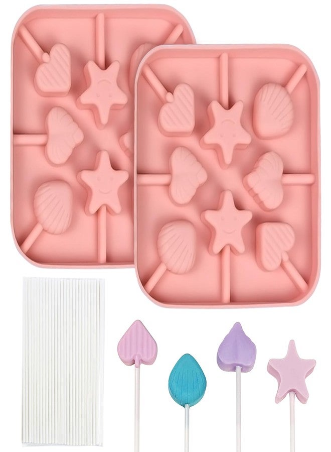 EDUEE Heart Lollipop Molds 2 pcs Silicone Chocolate Mold 6 Cavity Heart Star Shape Lollipop Candy Molds with 25 Sticks - Image 1