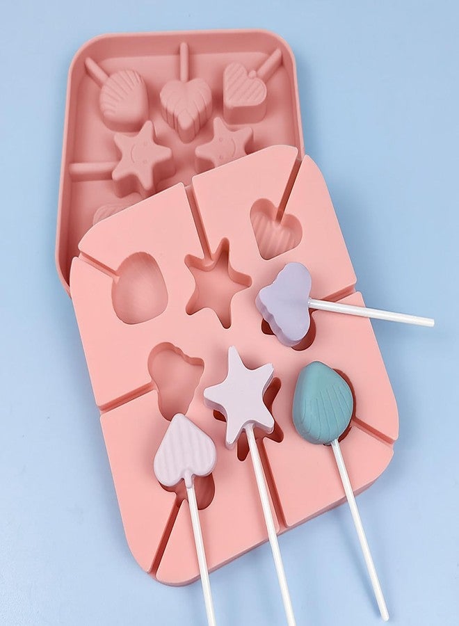 EDUEE Heart Lollipop Molds 2 pcs Silicone Chocolate Mold 6 Cavity Heart Star Shape Lollipop Candy Molds with 25 Sticks - Image 3