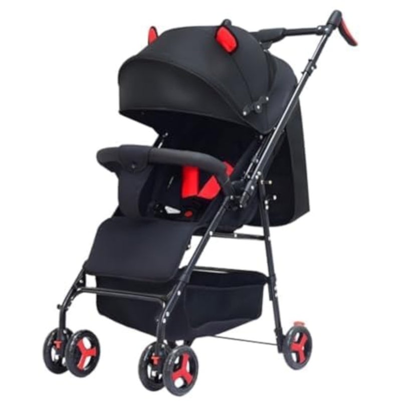 All-terrain baby stroller for travel and daily use, lightweight aluminum frame, black color, foldable design with convertible double seats - Image 1