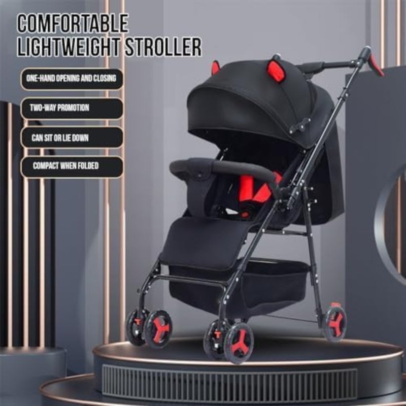 All-terrain baby stroller for travel and daily use, lightweight aluminum frame, black color, foldable design with convertible double seats - Image 3
