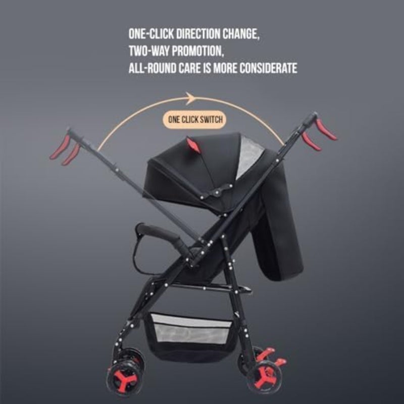 All-terrain baby stroller for travel and daily use, lightweight aluminum frame, black color, foldable design with convertible double seats - Image 4