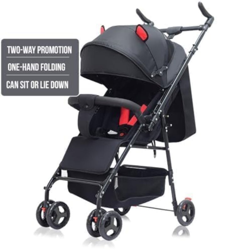 All-terrain baby stroller for travel and daily use, lightweight aluminum frame, black color, foldable design with convertible double seats - Image 5