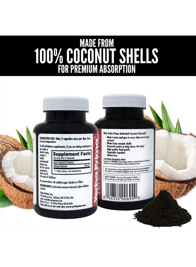 Yerba Prima Activated Coconut Charcoal, 60 Capsules - Natural Detox - Vegetarian, Vegan, Gluten Free, Non GMO - Image 4