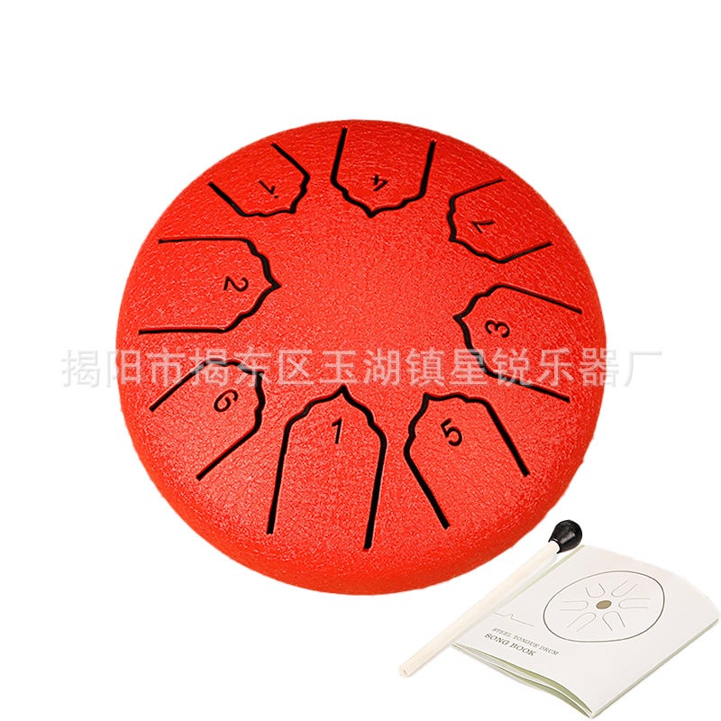 Generic Eight Sound Outdoor Rain Drum Mini Instrument 【 4inch 】red + tutorial + drum stick 