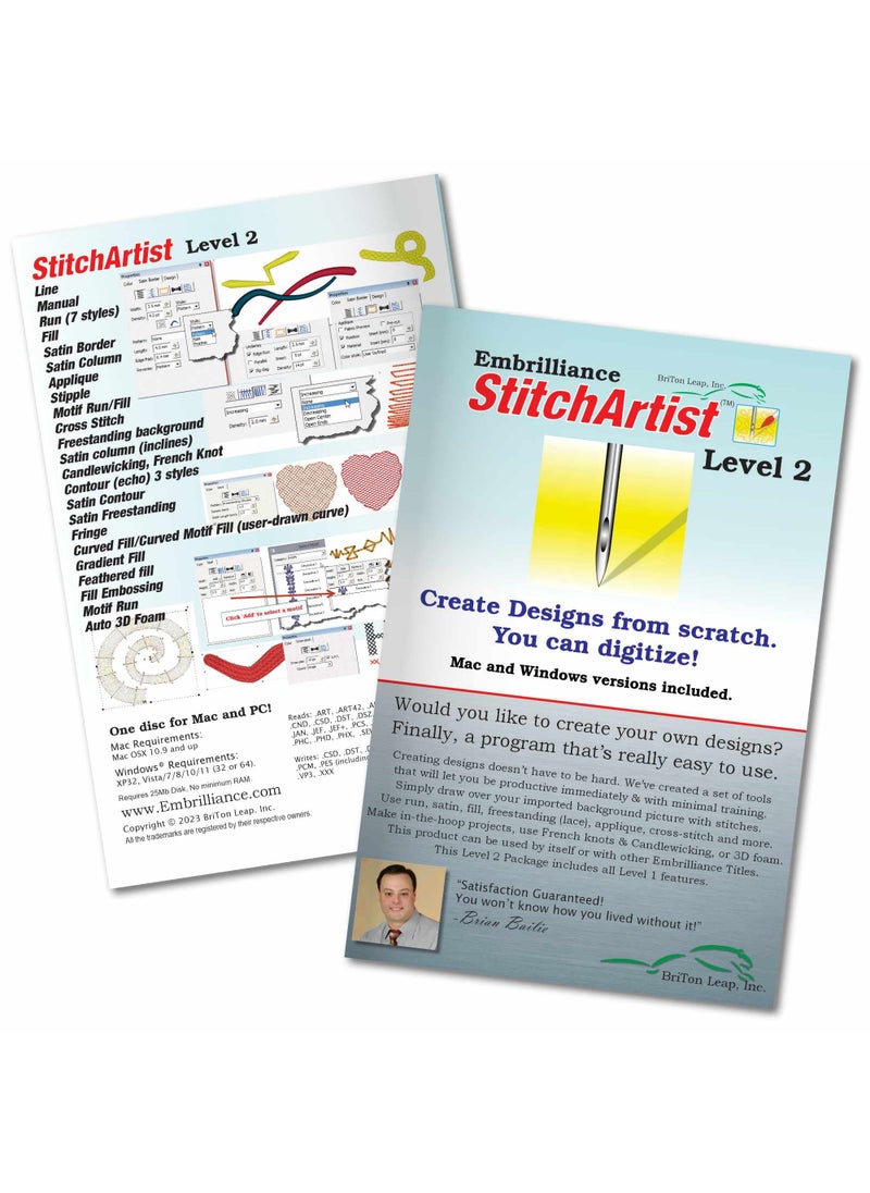 Embrilliance Embrilliance StitchArtist Level 2 Digitizing Embroidery Software for MAC  PC 