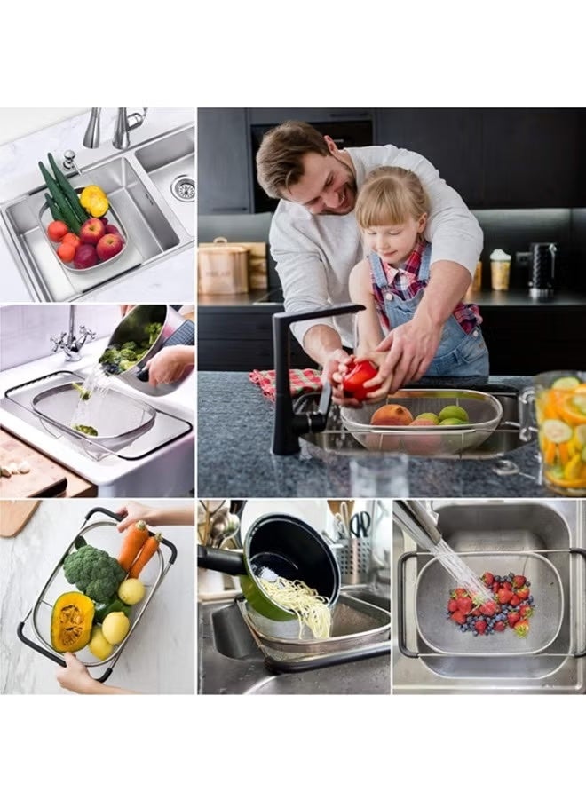 Bukela Stainless Steel Over the Sink Colander Strainer Basket，Draining Basket，Sink Basket，Sink with Rubber Grip, Fine Mesh, Large Kitchen Gadgets Tools，Strainer Home Kitchen Essentials - Image 3