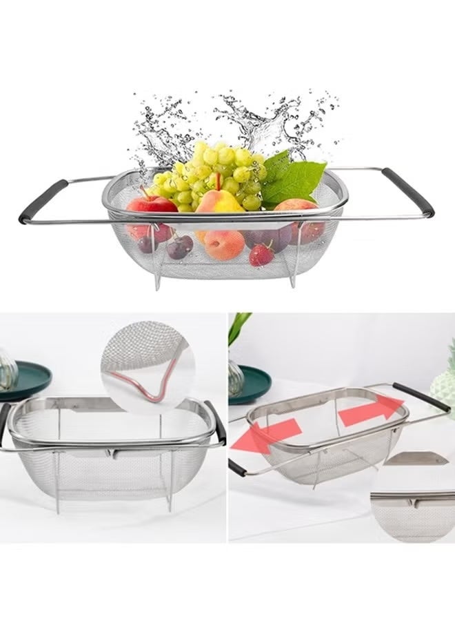 Bukela Stainless Steel Over the Sink Colander Strainer Basket，Draining Basket，Sink Basket，Sink with Rubber Grip, Fine Mesh, Large Kitchen Gadgets Tools，Strainer Home Kitchen Essentials - Image 5