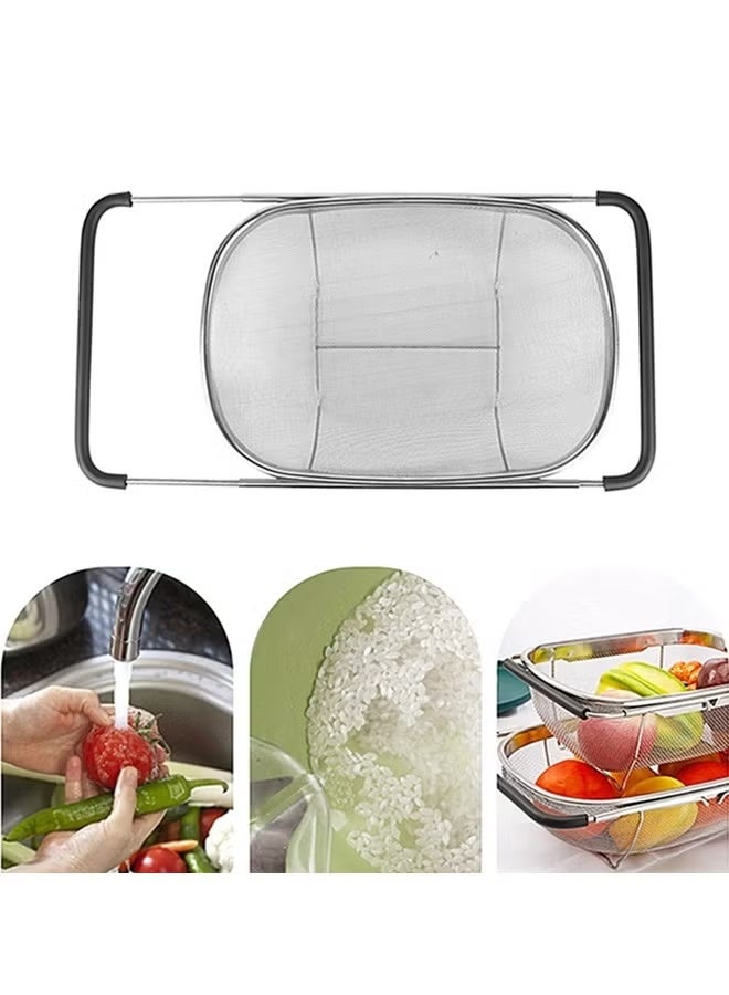 Bukela Stainless Steel Over the Sink Colander Strainer Basket，Draining Basket，Sink Basket，Sink with Rubber Grip, Fine Mesh, Large Kitchen Gadgets Tools，Strainer Home Kitchen Essentials - Image 4