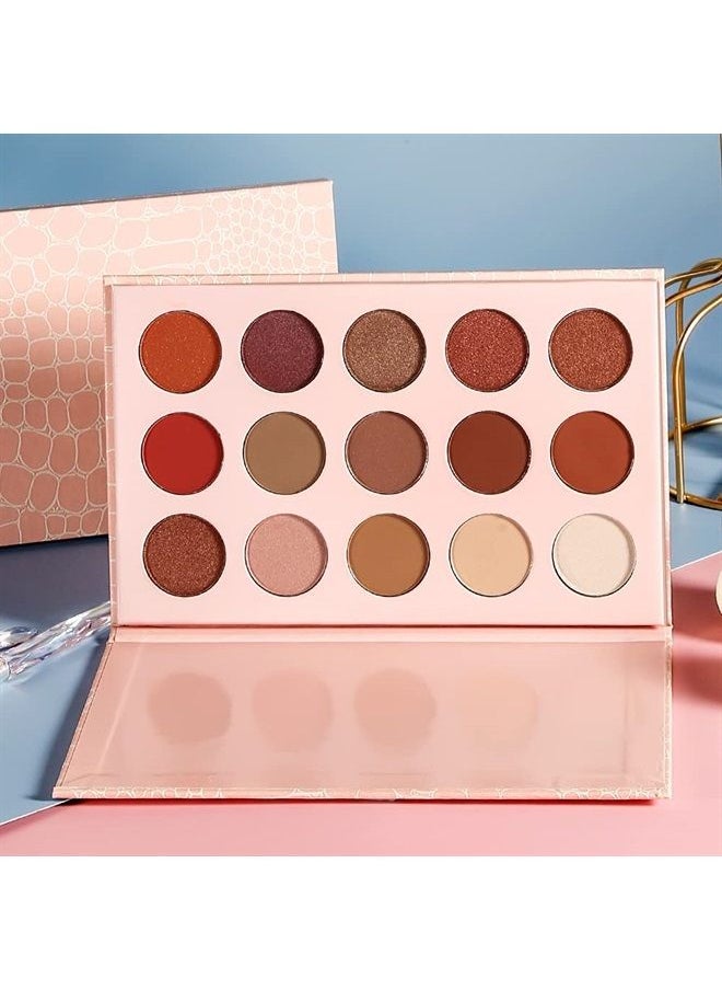ecofavor - Neutral Eyeshadow Palette - Rose Gold Smokey Red Brown Highly Pigmented Matte Shimmer and Metallic 15 Colors Eye Shadow Pallet - DE'LANCI Professional Warm Natural Tone Bronze Eyeshadow For Beginners - Image 1