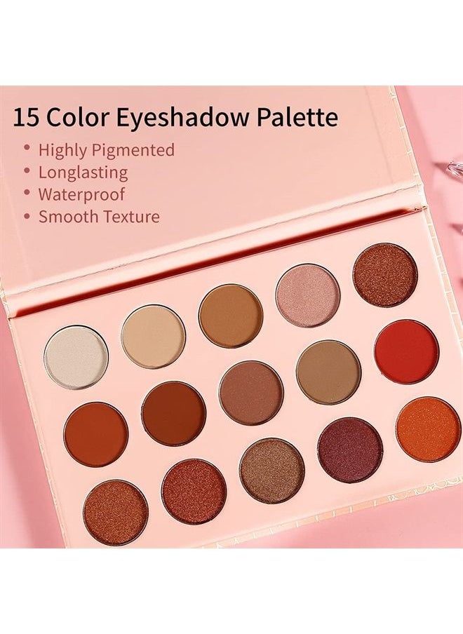 ecofavor - Neutral Eyeshadow Palette - Rose Gold Smokey Red Brown Highly Pigmented Matte Shimmer and Metallic 15 Colors Eye Shadow Pallet - DE'LANCI Professional Warm Natural Tone Bronze Eyeshadow For Beginners - Image 1