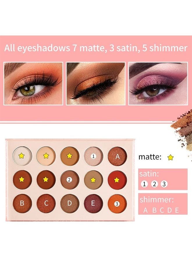 ecofavor - Neutral Eyeshadow Palette - Rose Gold Smokey Red Brown Highly Pigmented Matte Shimmer and Metallic 15 Colors Eye Shadow Pallet - DE'LANCI Professional Warm Natural Tone Bronze Eyeshadow For Beginners - Image 1