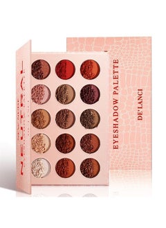 Neutral Eyeshadow Palette - Rose Gold Smokey Red Brown Highly Pigmented Matte Shimmer and Metallic 15 Colors Eye Shadow Pallet - DE'LANCI Professional Warm Natural Tone Bronze Eyeshadow For Beginners