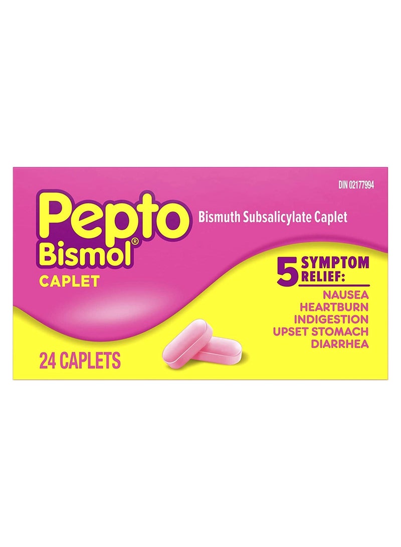 Pepto Bismol Chewables Caplets  Diarrhea Relief Heartburn, Nausea Indigestion Upset Stomach 24 Counts - Image 1
