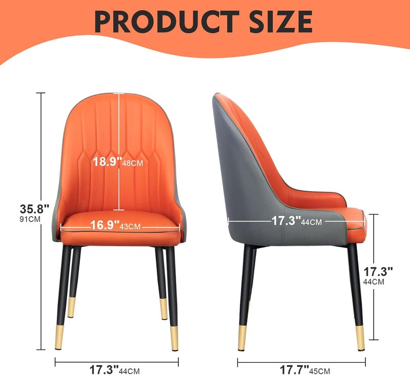 UREVO Modern PU Leather Dining Chair, High Back with Soft Seat, Metal Side Legs, Orange, 45x43x90cm, Ideal for Kitchen, Dining Room, Living Room, and Vanity - Image 2