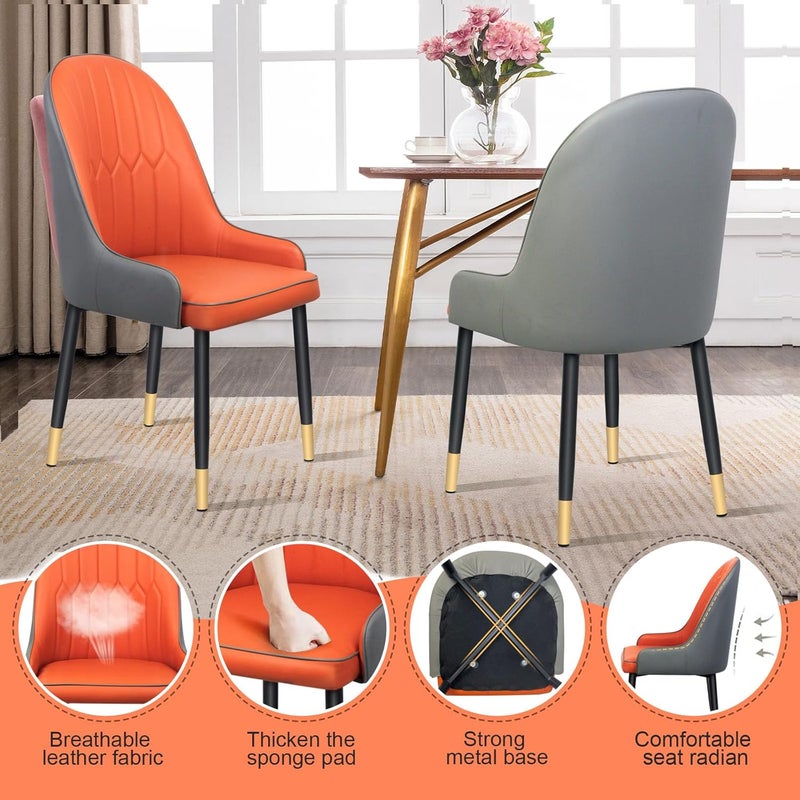 UREVO Modern PU Leather Dining Chair, High Back with Soft Seat, Metal Side Legs, Orange, 45x43x90cm, Ideal for Kitchen, Dining Room, Living Room, and Vanity - Image 4