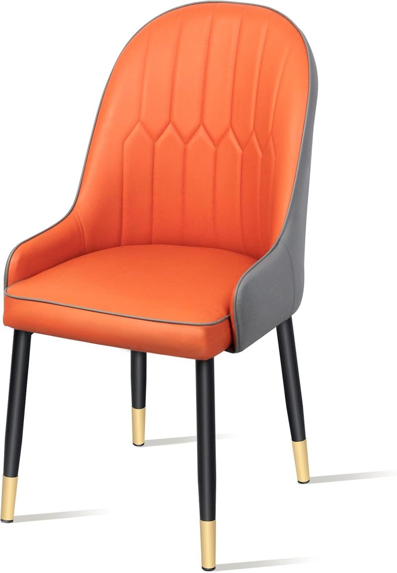 UREVO Modern PU Leather Dining Chair, High Back with Soft Seat, Metal Side Legs, Orange, 45x43x90cm, Ideal for Kitchen, Dining Room, Living Room, and Vanity - Image 1