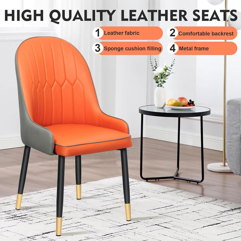UREVO Modern PU Leather Dining Chair, High Back with Soft Seat, Metal Side Legs, Orange, 45x43x90cm, Ideal for Kitchen, Dining Room, Living Room, and Vanity - Image 3