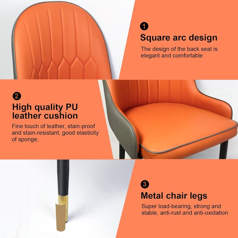 UREVO Modern PU Leather Dining Chair, High Back with Soft Seat, Metal Side Legs, Orange, 45x43x90cm, Ideal for Kitchen, Dining Room, Living Room, and Vanity - Image 5