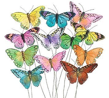 burton+BURTON Set of 12 Feather Butterflies on Picks Floral Supplies - Image 2