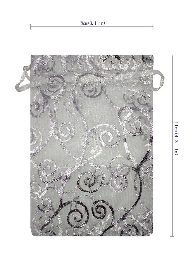 Ankirol 100pcs Sheer Organza Favor Bags For Wedding Baby Shower Rattan Print Gift Bags Samples Display Drawstring Pouches (3x4, silver - Image 2