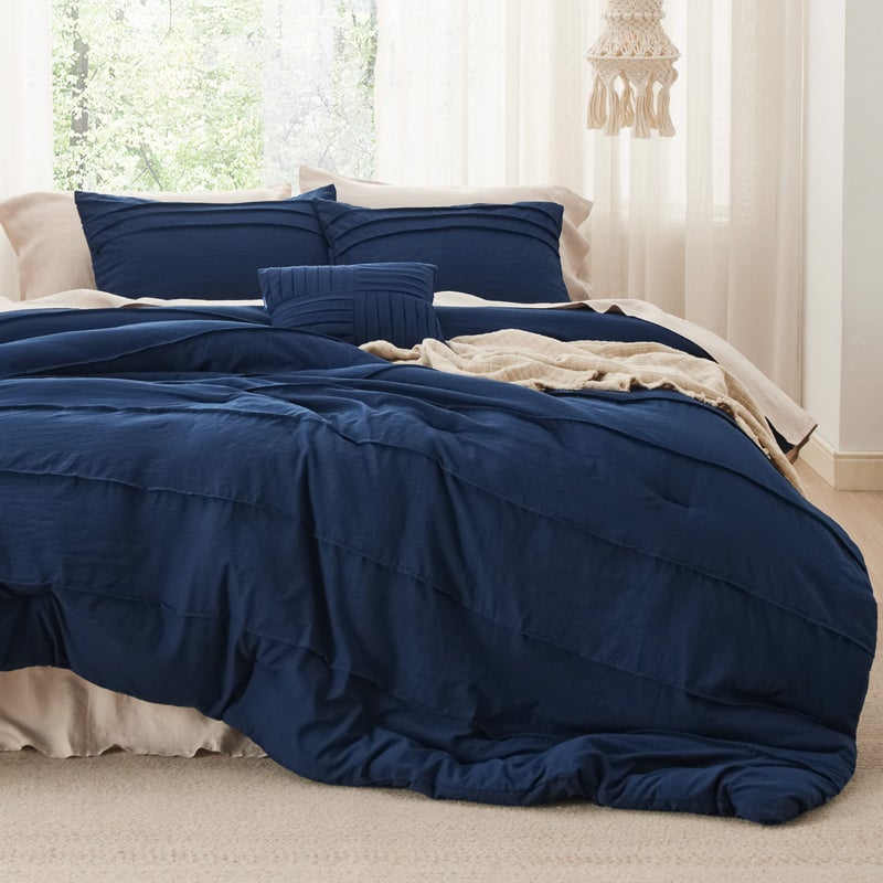 Bedsure Navy Blue Twin XL Comforter Set  3 Pieces Pinch Pleat Bed Set Down Alternative Bedding Sets for All Season 1 Comforter 1 Pillowcase 1 Decorative Pillow