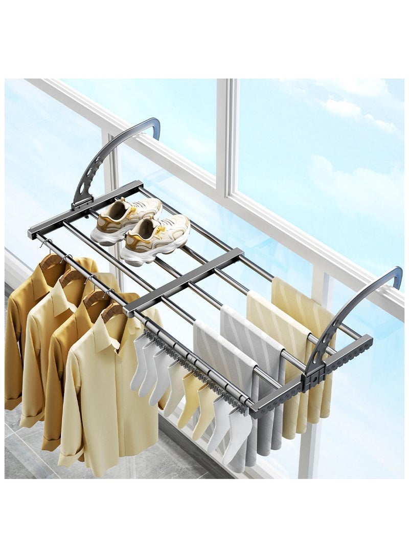 Hihonor Portable Clothes Drying Rack for Balcony,Foldable Railings Windowsill, Retractable Radiator Clothes Airer, Folding Towel Rack Indoor Outdoor Travel Laundry Rack with Clips (Long 50-80cm) - Image 2