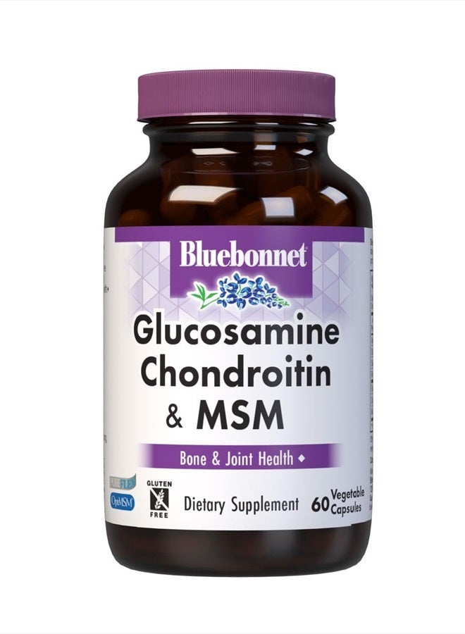 Bluebonnet Nutrition Glucosamine Chondroitin & MSM, Glucosamine, Bone & Joint Health*, Non-GMO, Gluten-Free, Soy-Free, Dairy-Free, 60 Vegetable Capsules, 20 Servings  - Image 1
