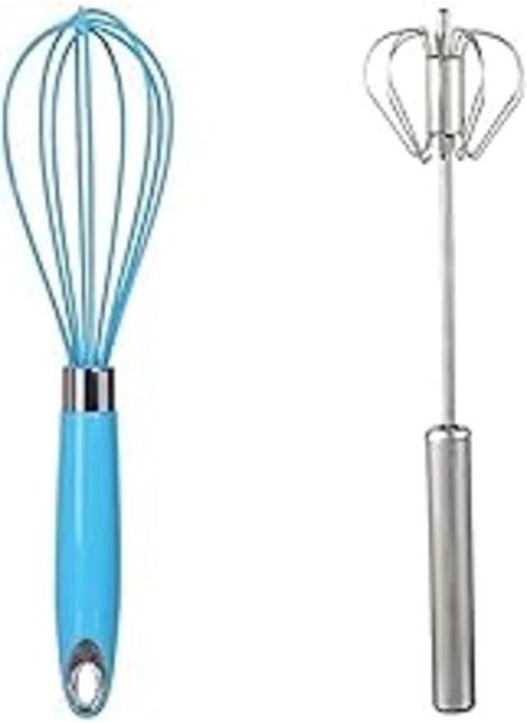 Generic egg whisker with silicone handle - assorted colors + Egg whisk, press hand auto rotating - stainless steel