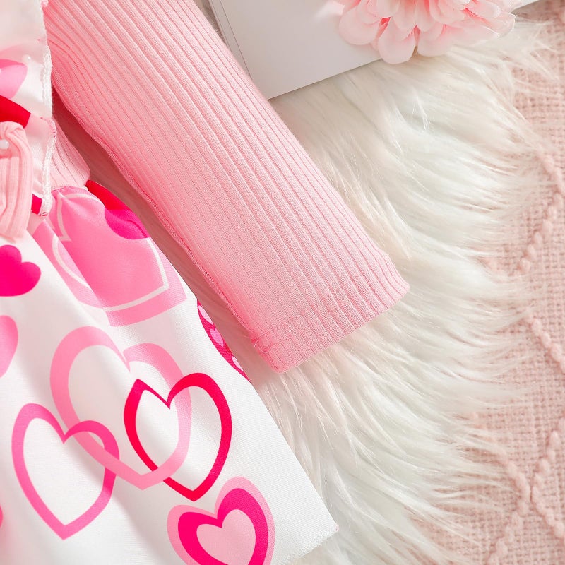 Wolbay Newborn Infant Valentines Baby Girl Outfit Love Print Romper Drees Ruffles Bodysuit Jumpsuit Clothes And Headband (Pink  3-6 Months) - Image 5
