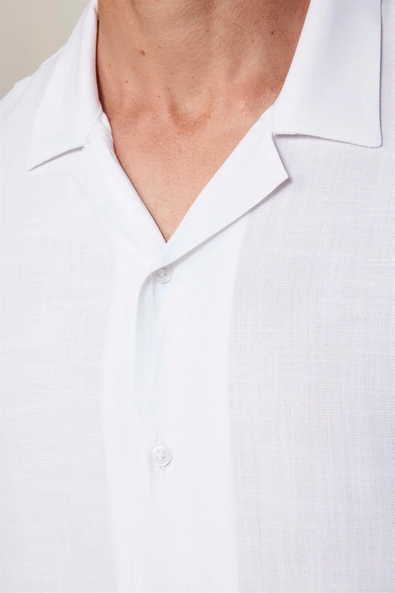 Tudors Relax Fit Comfortable Fit Short Sleeve Open Collar Pocketed Viscose White Shirt