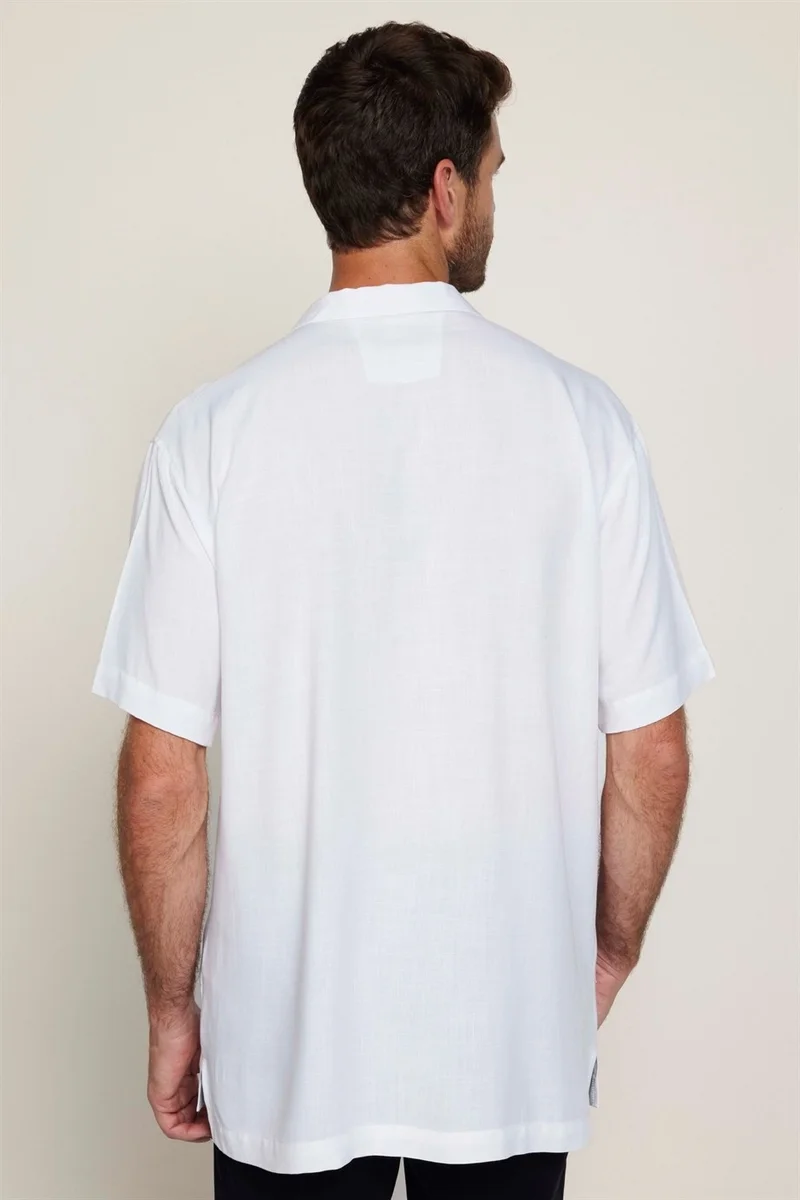 Tudors Relax Fit Comfortable Fit Short Sleeve Open Collar Pocketed Viscose White Shirt