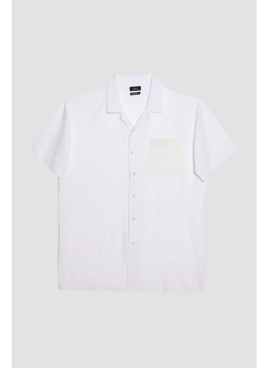 Tudors Relax Fit Comfortable Fit Short Sleeve Open Collar Pocketed Viscose White Shirt