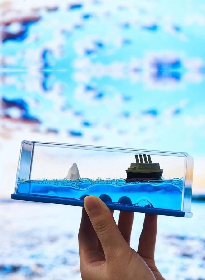 Cruise Ship Fluid Drift Bottle Desktop Ornaments Small Gifts Boys Love Birthday Gifts Titanic Ornaments-Color:Supernova (Golden Meri) White Box  - Image 1
