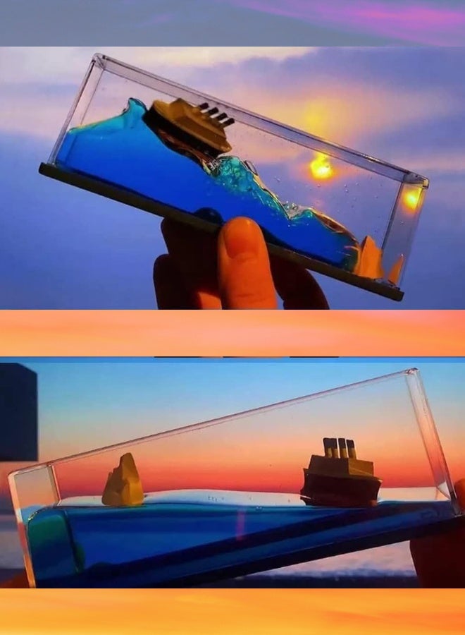 Cruise Ship Fluid Drift Bottle Desktop Ornaments Small Gifts Boys Love Birthday Gifts Titanic Ornaments-Color:Supernova (Golden Meri) White Box  - Image 2