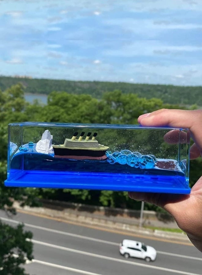 Cruise Ship Fluid Drift Bottle Desktop Ornaments Small Gifts Boys Love Birthday Gifts Titanic Ornaments-Color:Supernova (Golden Meri) White Box  - Image 3