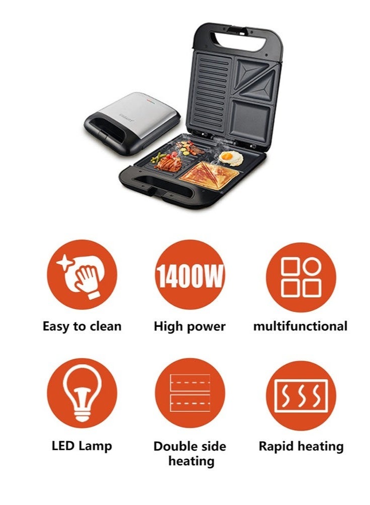 سوكاني شواية ٤ شرائح - صانعة شطائر غير لاصقة من الفولاذ المقاوم للصدأ مع نظام قفل للمقبض، مؤشر ضوئي، حماية من الحرارة الزائدة ١٤٠٠ واط SK-08127 - Image 3