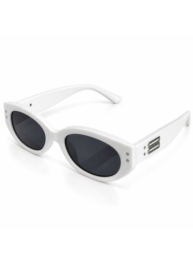 Oval Sunglasses with Glossy White Full-Rim Frame and Dark Smoke Lenses sg 037 - Image 1